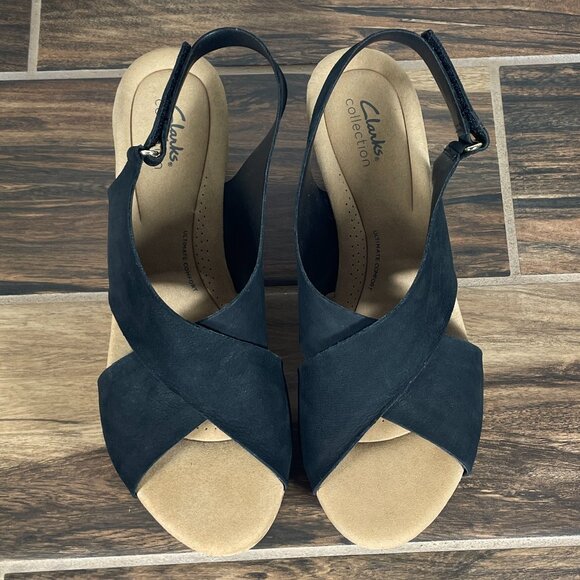 Clarks Annadel Eirwyn Womens Size 12 Shoes Black Nubuck Slingback Wedge Sandal - Picture 11 of 12